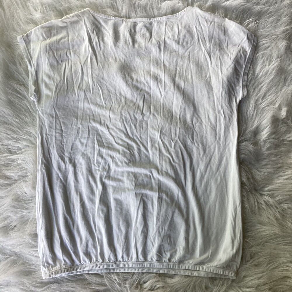By Chico's Tee Top Blouse Sz 0/Small Beaded Neckline Casual White Summer Elastic - Picture 6 of 6